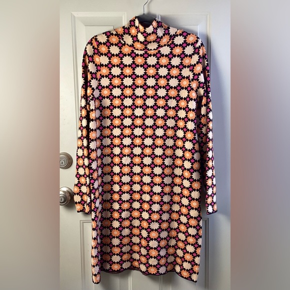 Maeve by Anthropologie Daisy-Grid sweater Mini  dress  in Pink, Yellow and Black - Picture 3 of 10